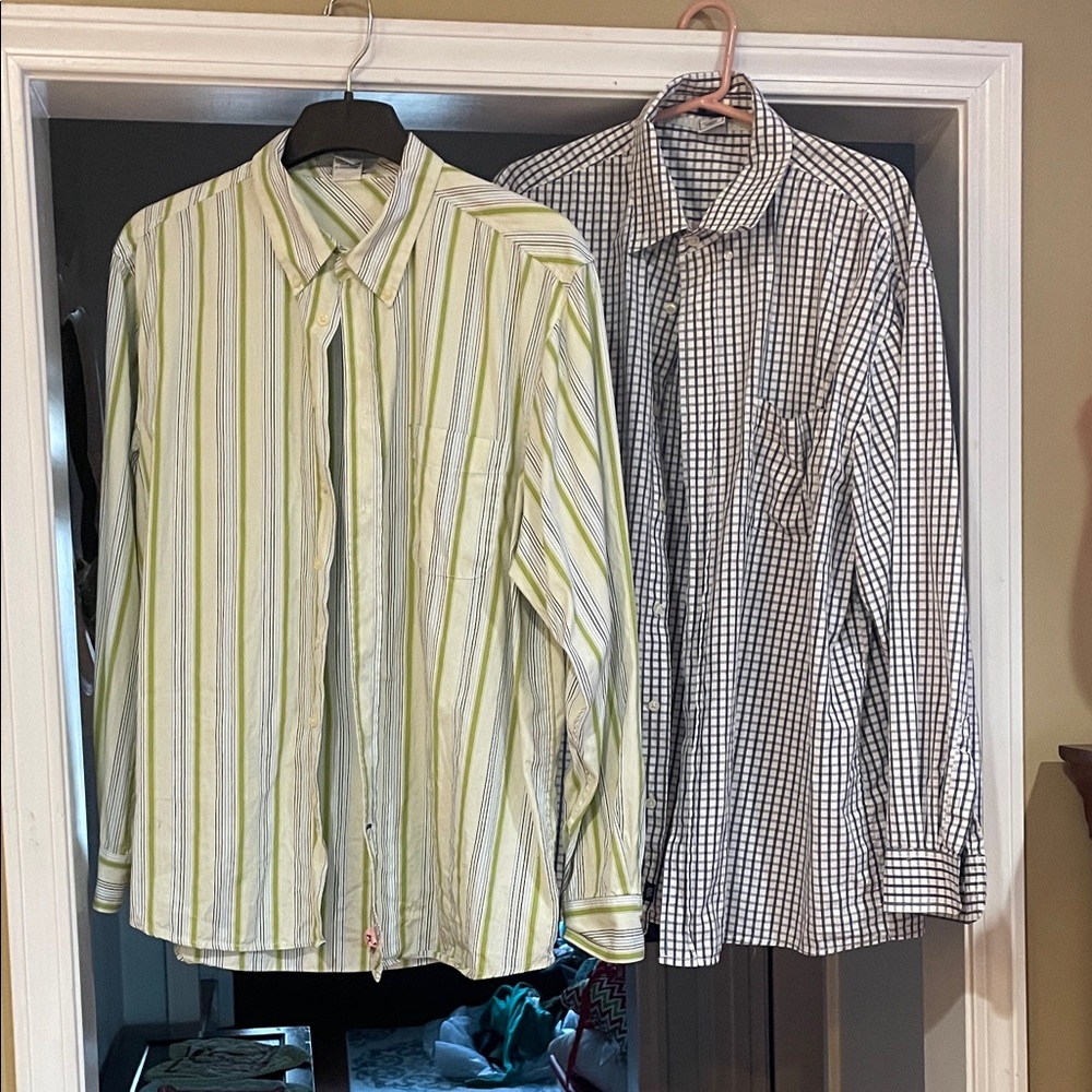 Old Navy Men's Green Striped and Blue Checkered Shirts both XL EUC - Picture 1 of 7